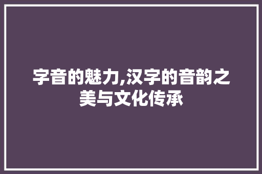字音的魅力,汉字的音韵之美与文化传承