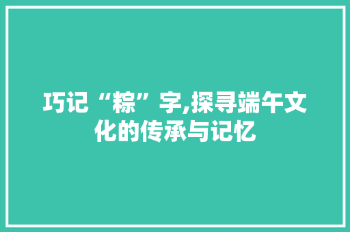 巧记“粽”字,探寻端午文化的传承与记忆