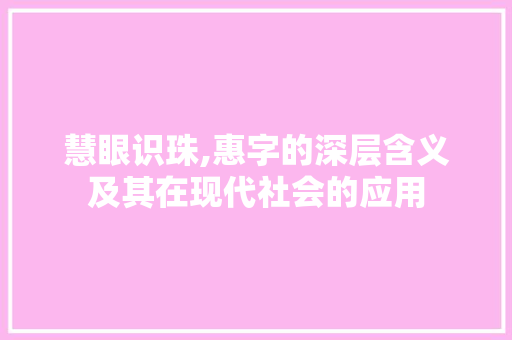 慧眼识珠,惠字的深层含义及其在现代社会的应用