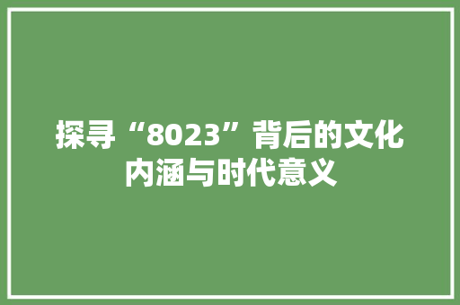 探寻“8023”背后的文化内涵与时代意义