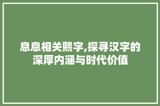 息息相关熙字,探寻汉字的深厚内涵与时代价值