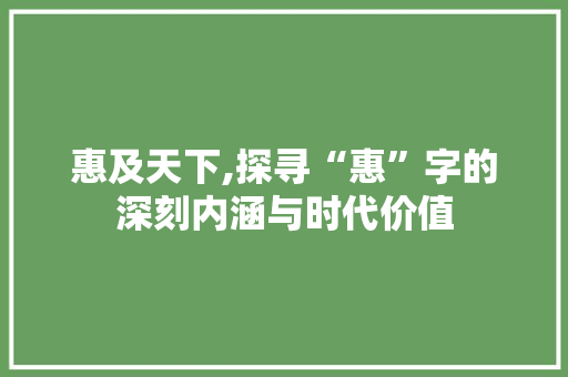 惠及天下,探寻“惠”字的深刻内涵与时代价值
