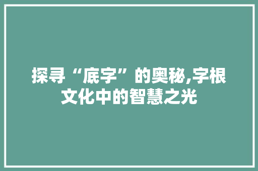 探寻“底字”的奥秘,字根文化中的智慧之光