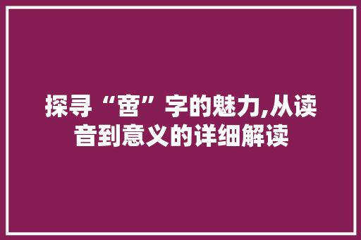 探寻“啻”字的魅力,从读音到意义的详细解读