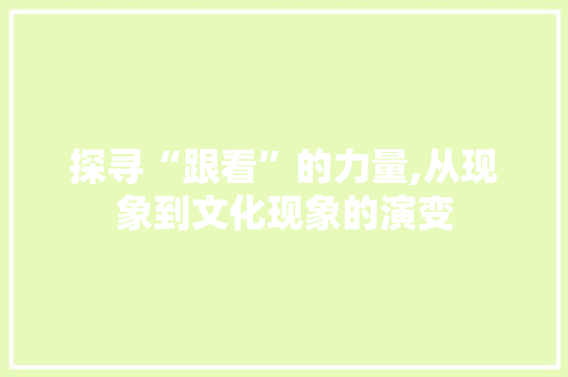 探寻“跟看”的力量,从现象到文化现象的演变