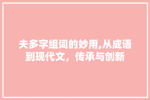 夫多字组词的妙用,从成语到现代文，传承与创新
