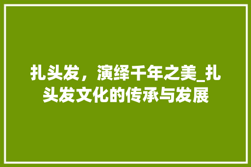 扎头发，演绎千年之美_扎头发文化的传承与发展