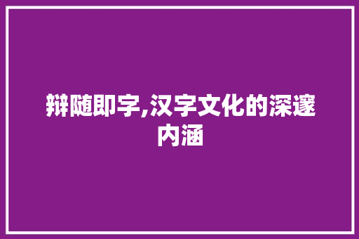 辩随即字,汉字文化的深邃内涵