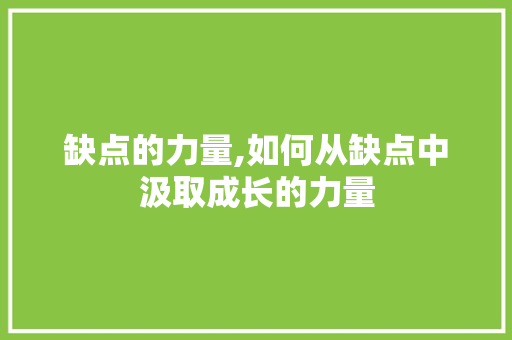 缺点的力量,如何从缺点中汲取成长的力量