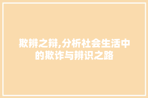 欺辨之辩,分析社会生活中的欺诈与辨识之路