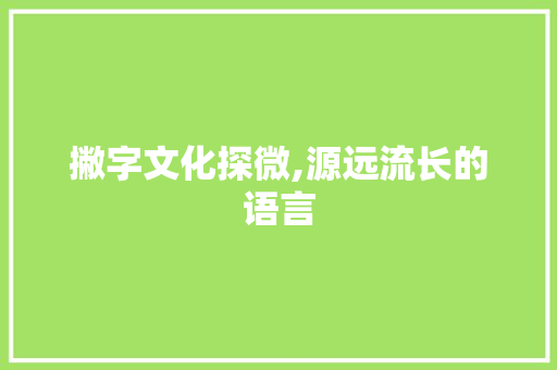 撇字文化探微,源远流长的语言