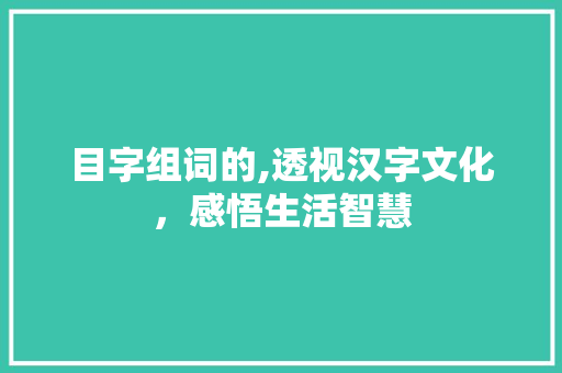 目字组词的,透视汉字文化，感悟生活智慧