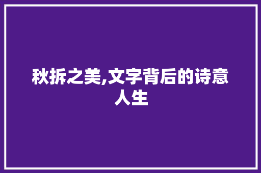 秋拆之美,文字背后的诗意人生