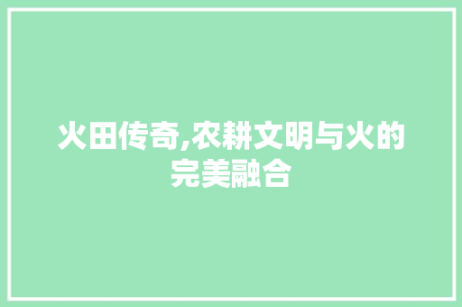 火田传奇,农耕文明与火的完美融合