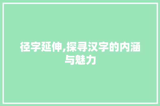 径字延伸,探寻汉字的内涵与魅力