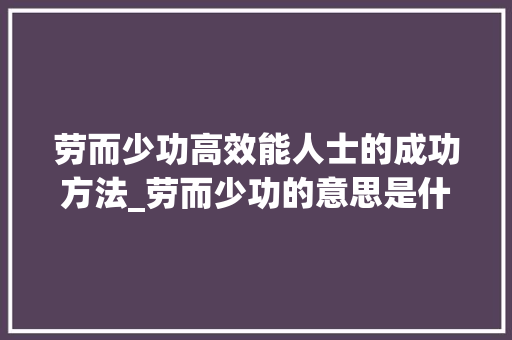 劳而少功高效能人士的成功方法_劳而少功的意思是什么字