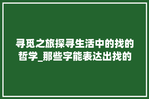寻觅之旅探寻生活中的找的哲学_那些字能表达出找的意思