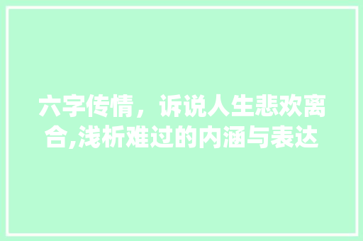 六字传情,诉说人生悲欢离合,浅析难过的内涵与表达_表达难过意思的6个字
