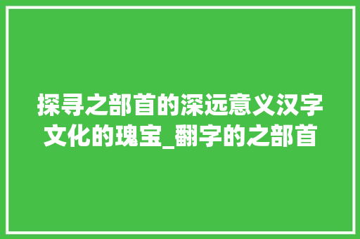 探寻之部首的深远意义汉字文化的瑰宝_翻字的之部首是什么意思  第1张