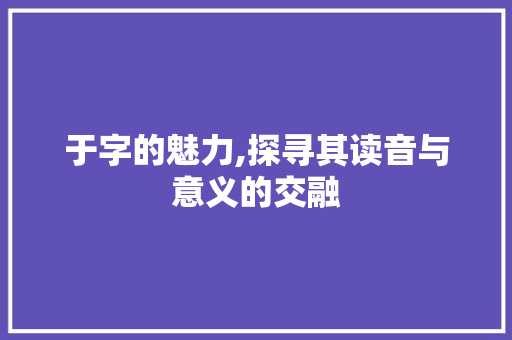 于字的魅力,探寻其读音与意义的交融
