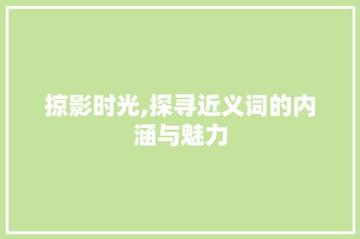 掠影时光,探寻近义词的内涵与魅力